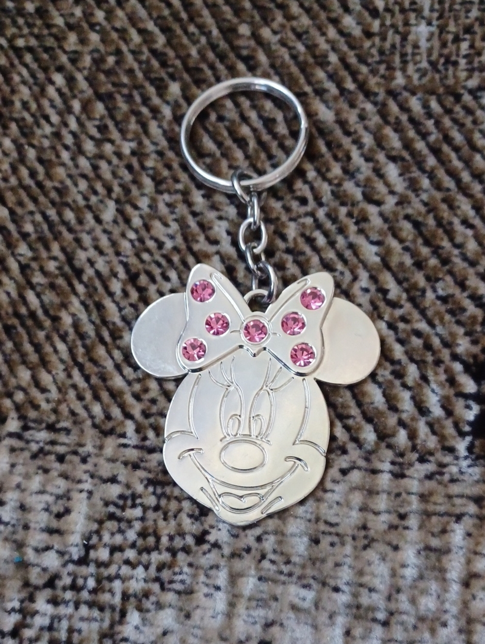 4/$60 Silver Minnie Mouse Pink Crystal Bow Keychain